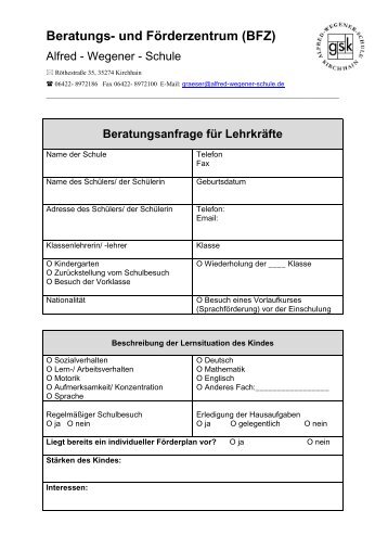 Beratungs- und FÃ¶rderzentrum (BFZ) - Alfred-Wegener-Schule