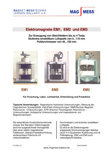 Elektromagnete EM1, EM2 und EM3 - Magnet-Messtechnik Jürgen ...