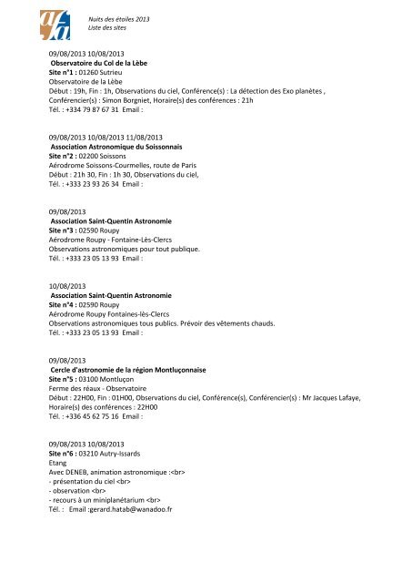 La Liste Des Sites 2013 Association Franãaise Dastronomie