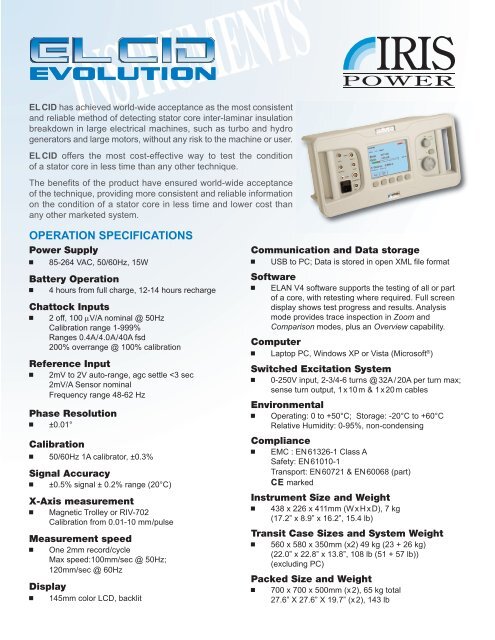 OPERATION SPECIFICATIONS - Iris Power Engineering