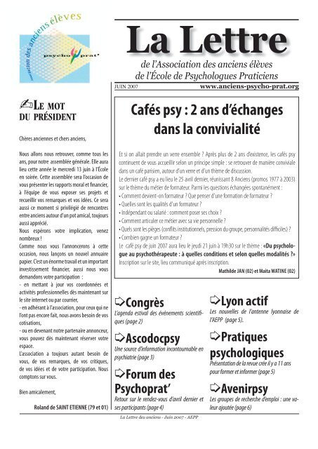 La Lettre Juin 2007.indd - Le site des anciens Ã©lÃ¨ves de Psychoprat