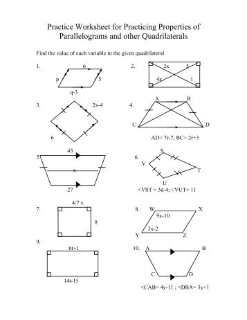 Practice Worksheet for Practicing Properties of Parallelograms and ...