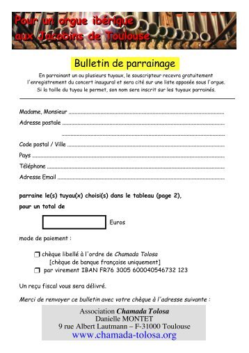 Bulletin de parrainage (VECTORI - France Orgue