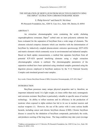 THE SEPARATION OF BERYLLIUM FROM SELECTED ... - Eichrom