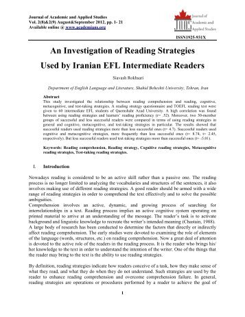 An Investigation of Reading Strategies Used by Iranian EFL ...