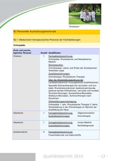 Qualitätsbericht der Klinik Dreizehnlinden, Bad Driburg