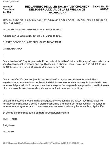 Ley Organica del Poder Judicial de Nicaragua