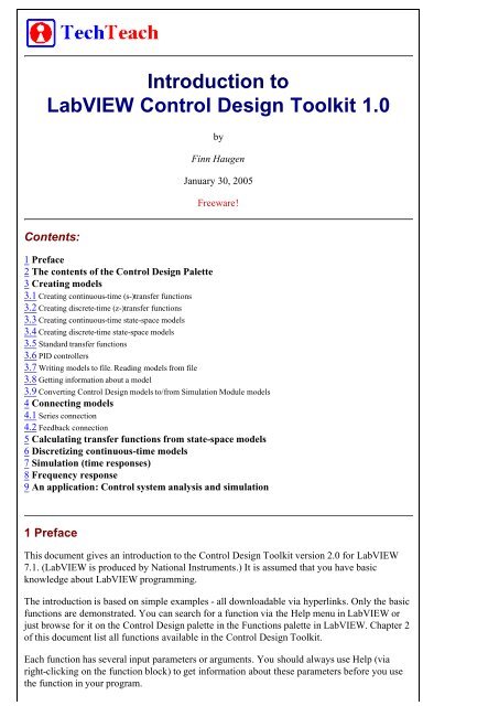 Introduction to LabVIEW Control Design Toolkit by Finn Haugen ...