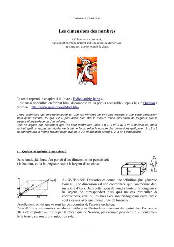 Les dimensions des nombres - Quatuor