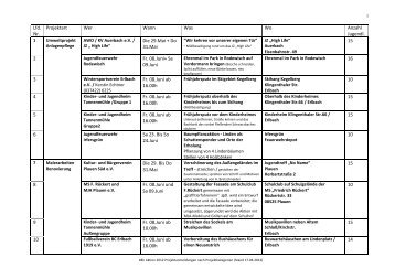 Lfd. Nr. Projektart Wer Wann Was Wo Anzahl Jugendl. Die 29.Mai + ...