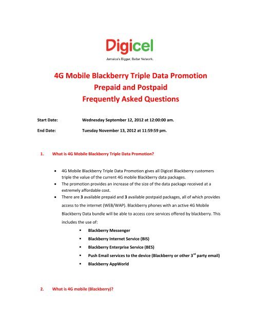 4G Mobile Blackberry Triple Data Promotion ... - Digicel Jamaica