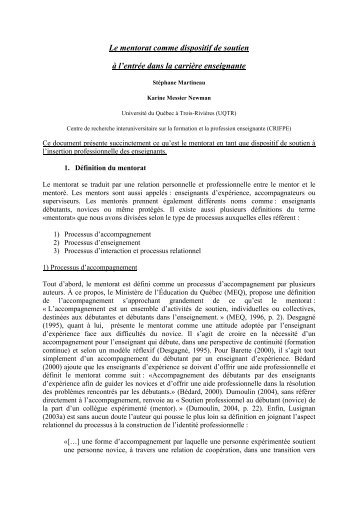 Le mentorat comme dispositif de soutien Ã  l'entrÃ©e dans la carriÃ¨re ...