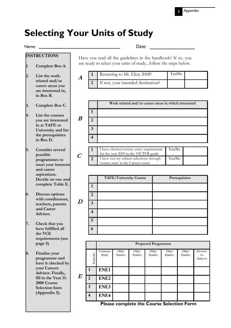 senior school handbook 2008 - Mount Eliza Secondary College