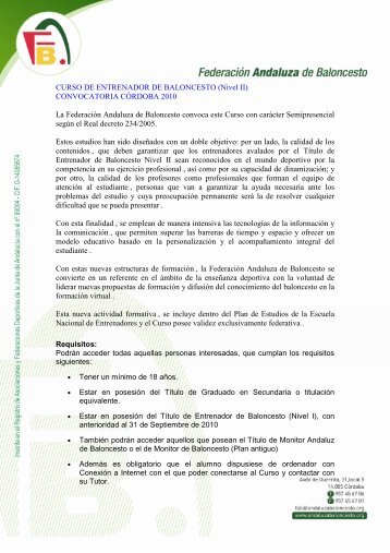 Información Curso II Nivel - Federación Andaluza de Baloncesto