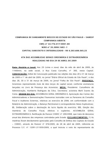Leia a ata na Ã­ntegra - Sabesp