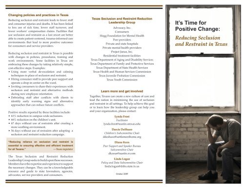 It's Time for Positive Change: Reducing Seclusion and Restraint in ...