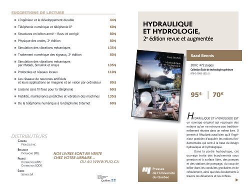 hydraulique et hydrologie - Presses de l'UniversitÃ© du QuÃ©bec