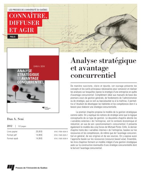 Analyse stratÃ©gique et avantage concurrentiel - Presses de l ...