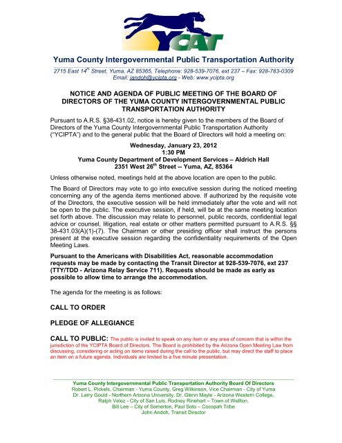 Agenda & Materials - Yuma County Area Transit