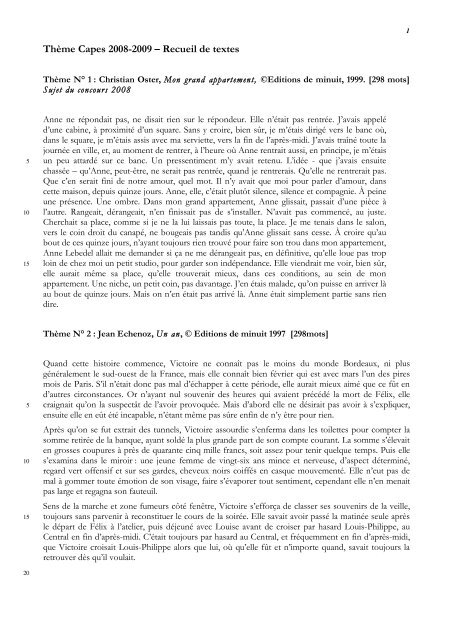 ThÃ¨me Capes 2008-2009 â Recueil de textes - UFR LAG-LEA