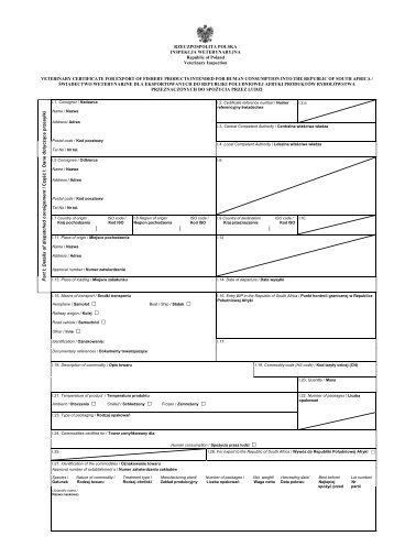 Åwiadectwo weterynaryjne dla eksportowanych do Republiki ...