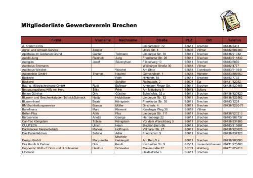 Mitgliederliste Gewerbeverein Brechen - Netzwerk-Goldener-Grund