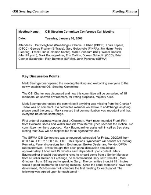 OSI Steering Committee Meeting Minutes - January 8, 2008