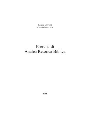 Esercizi di Analisi Retorica Biblica - Retorica Biblica e Semitica