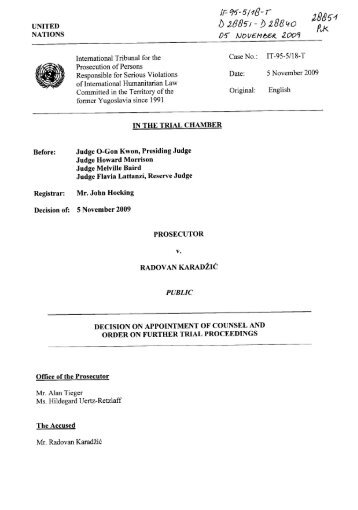 Decision on appointment of counsel and order on further trial ... - ICTY