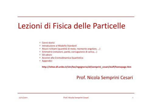 Lezioni di Fisica delle Particelle - Gruppo IV