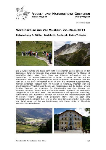 Vereinsreise ins Val Müstair, 22. - Vogel- und Naturschutz Grenchen