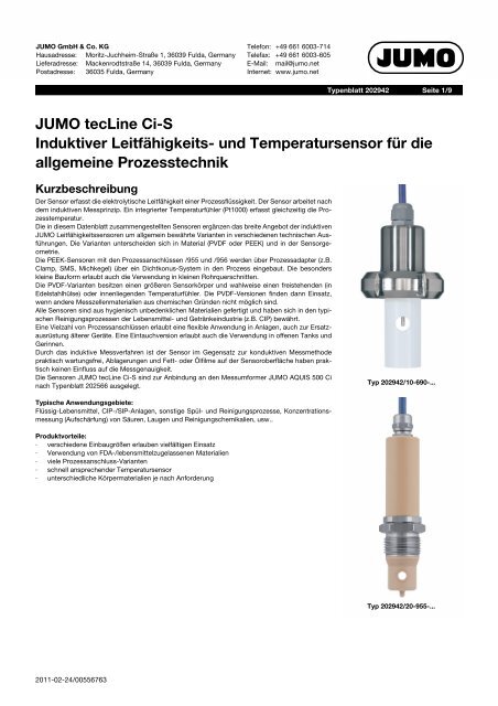 JUMO tecLine Ci-S Induktiver LeitfÃ¤higkeits- und Temperatursensor ...