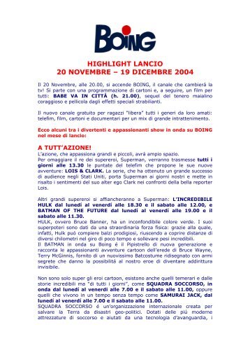 HIGHLIGHT LANCIO 20 NOVEMBRE – 19 DICEMBRE 2004