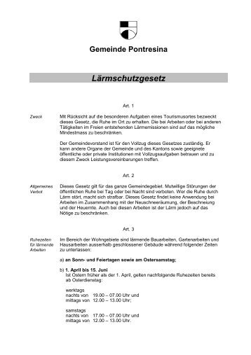 Lärmschutzgesetz - Gemeinde Pontresina