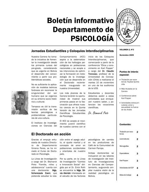 BoletÃ­n informativo Departamento de PSICOLOGÃA - Inicio