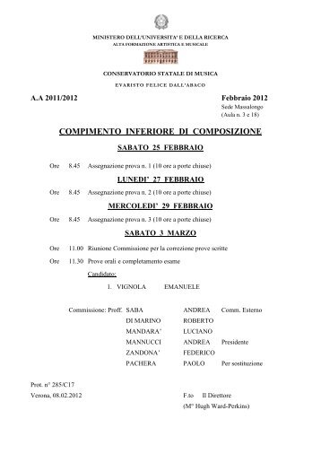 ESAMI Sessione Febbraio 2012 - Materie principali - Conservatorio ...