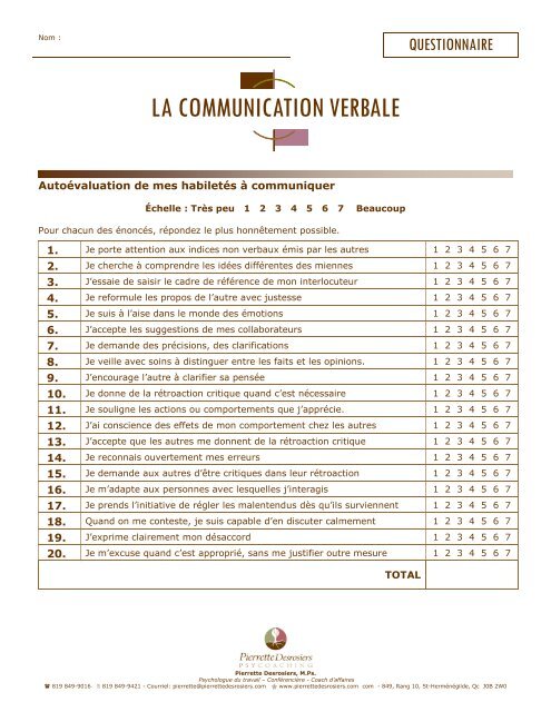 Voir Le Questionnaire A Communication Verbale Pierrette Desrosiers Voir Le Questionnaire A Communication Verbale Pierrette Desrosiers
