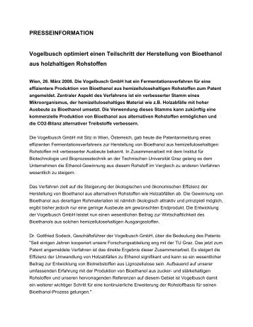 Presseaussendung - VOGELBUSCH Biocommodities