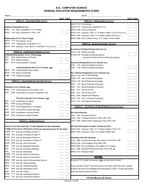 bs computer science general education requirements (core)