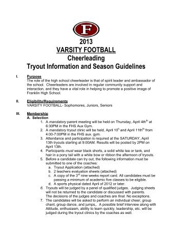 2013 VARSITY FOOTBALL Cheerleading Tryout Information and