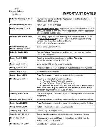 IMPORTANT DATES - Fleming College