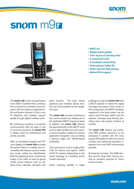 Snom M9R DECT VoIP Phone Datasheet (PDF) - VoIPon.co.uk