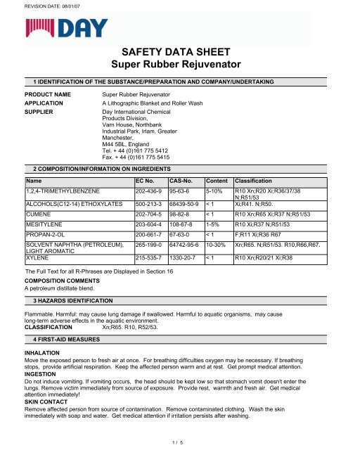 SAFETY DATA SHEET Super Rubber Rejuvenator - Offset Supplies