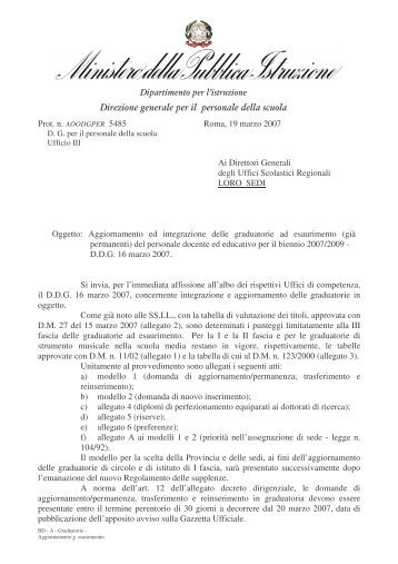 Nota 5485 del 19 marzo 2007 Aggiornamento ed ... - FLC CGIL