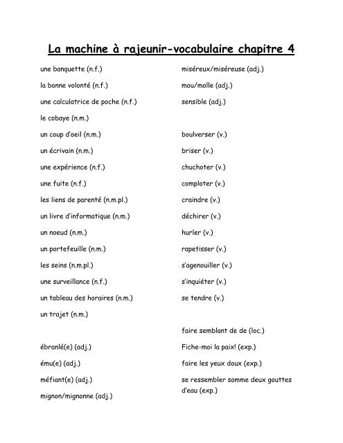 La machine Ã  rajeunir-vocabulaire chapitre 4 - madame-underhill