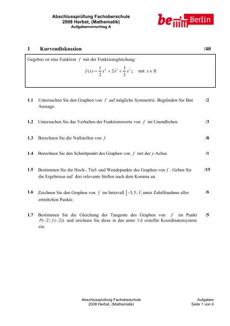 1 Kurvendiskussion /40 - OSZ Farbtechnik und Raumgestaltung