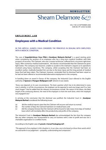 Employees with a Medical Condition - Shearn Delamore