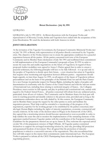 Brioni Declaration - July 18, 1991 - UCDP