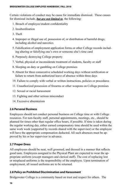 Employee Handbook 2010 - Home - Welcome - Bridgewater College