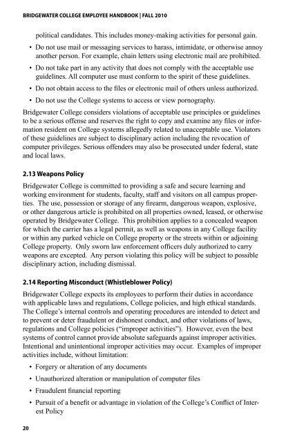 Employee Handbook 2010 - Home - Welcome - Bridgewater College